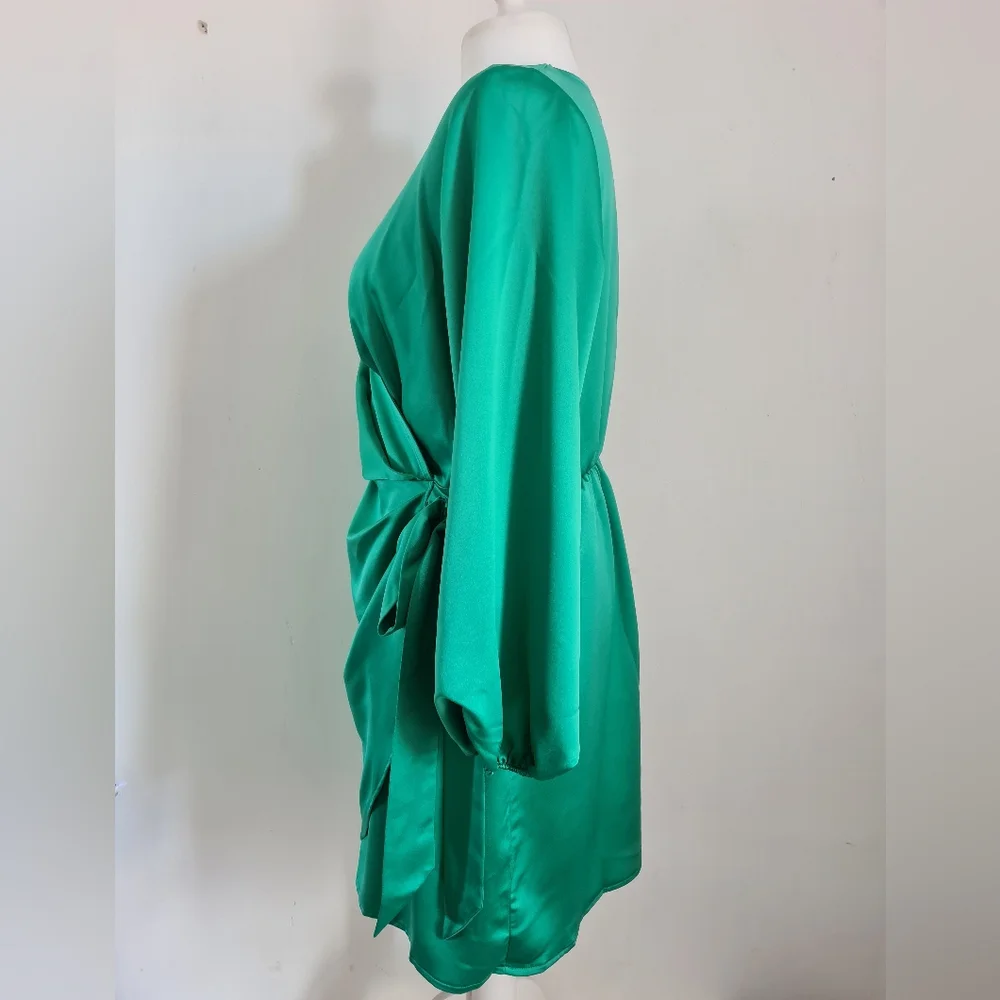 River Island green wrap satin mini dress size 18 NWT plus size - Picture 4 of 13